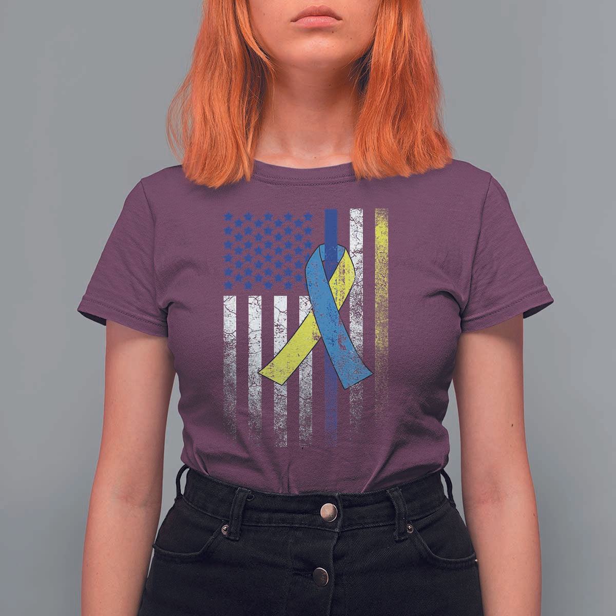 Down Syndrome Awareness Vintage American Flag T Shirt For Women