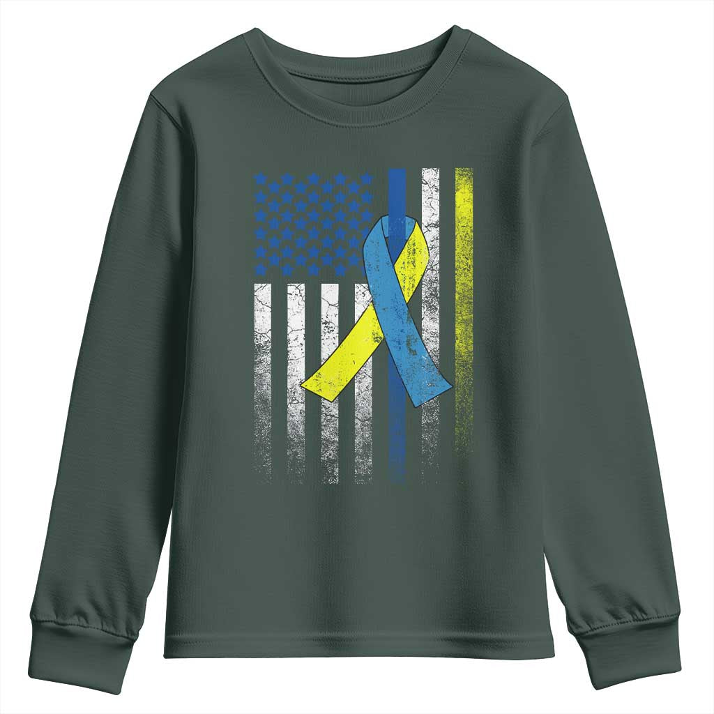 Down Syndrome Awareness Vintage American Flag Youth Sweatshirt