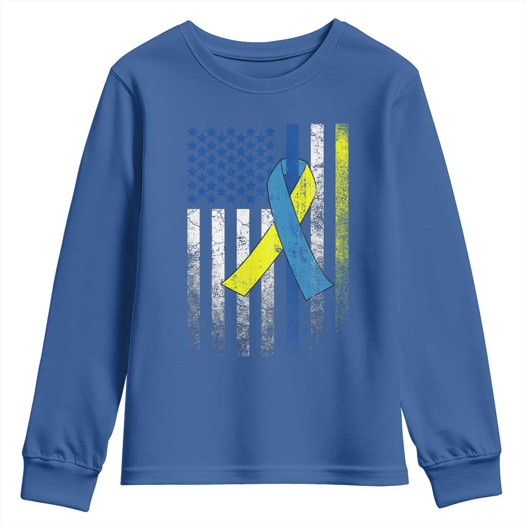 Down Syndrome Awareness Vintage American Flag Youth Sweatshirt