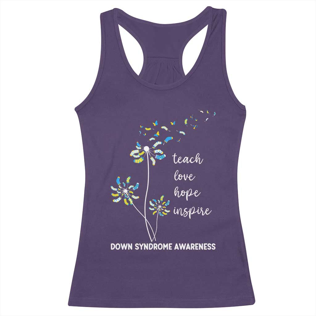 Down Syndrome Awareness Racerback Tank Top Teach Love Hope Inspire Socks Dandelion