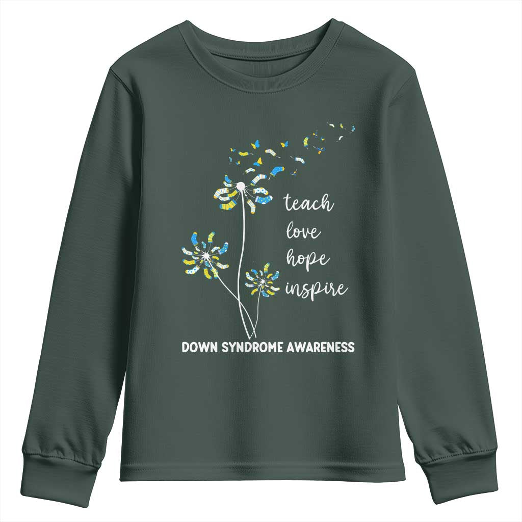 Down Syndrome Awareness Youth Sweatshirt Teach Love Hope Inspire Socks Dandelion