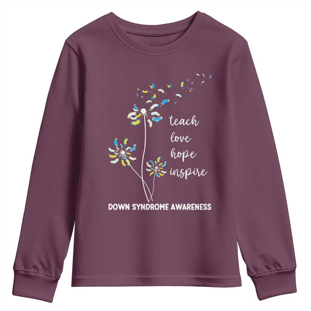 Down Syndrome Awareness Youth Sweatshirt Teach Love Hope Inspire Socks Dandelion