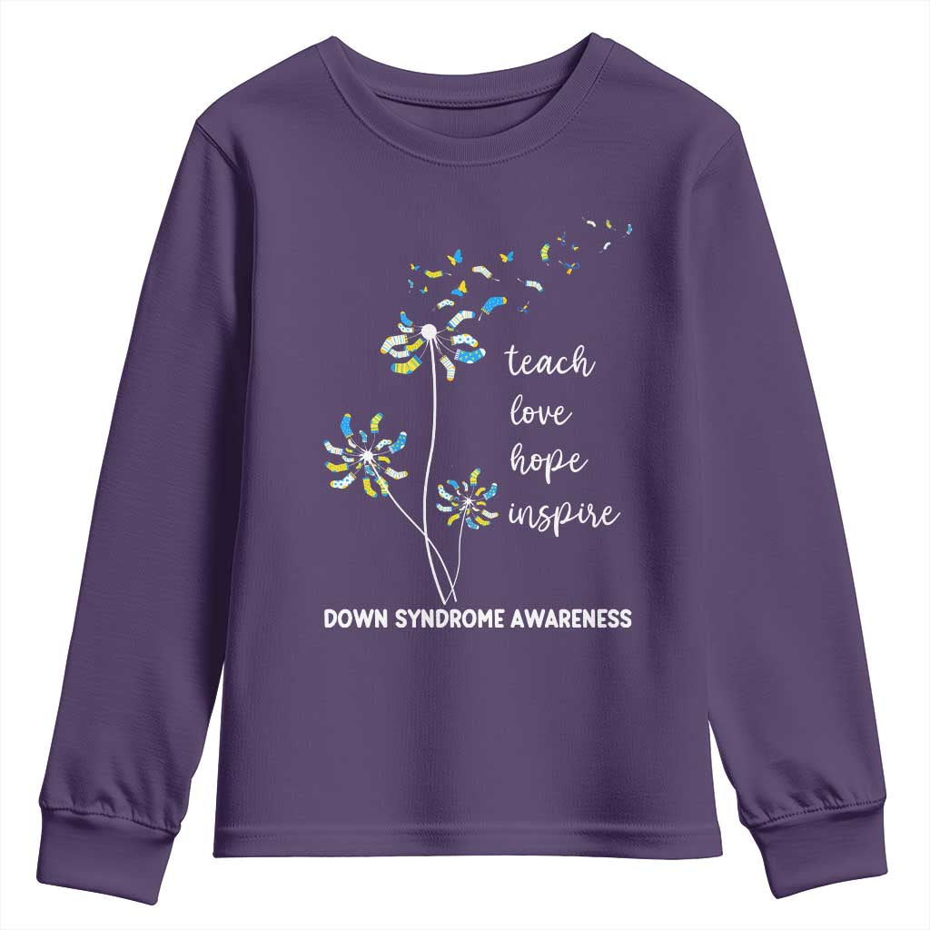Down Syndrome Awareness Youth Sweatshirt Teach Love Hope Inspire Socks Dandelion