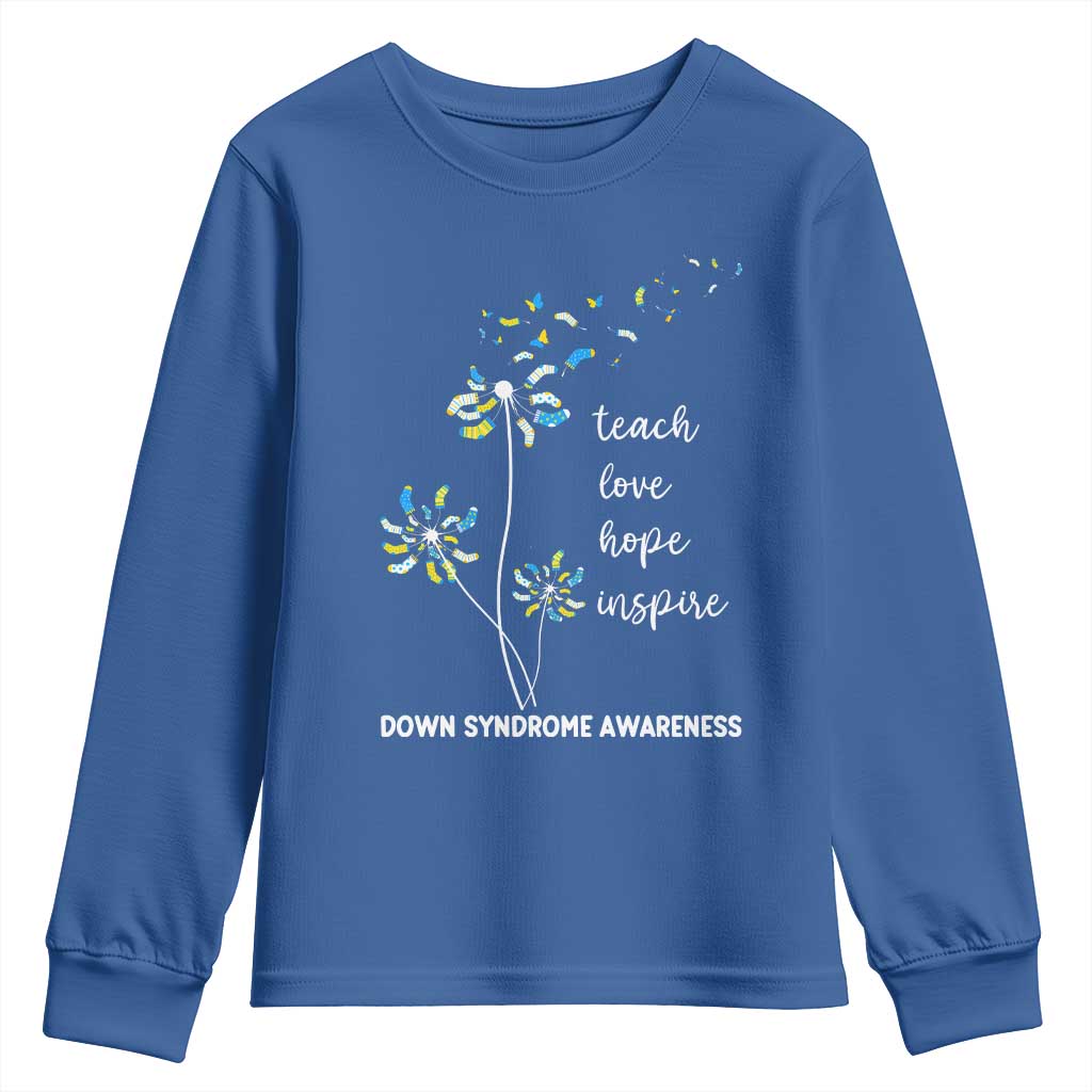 Down Syndrome Awareness Youth Sweatshirt Teach Love Hope Inspire Socks Dandelion