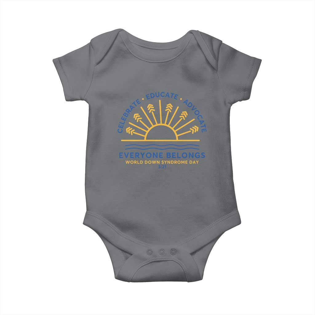 World Down Syndrome Day Baby Onesie Celebrate Educate Advocate Everyone Belongs Sunshine