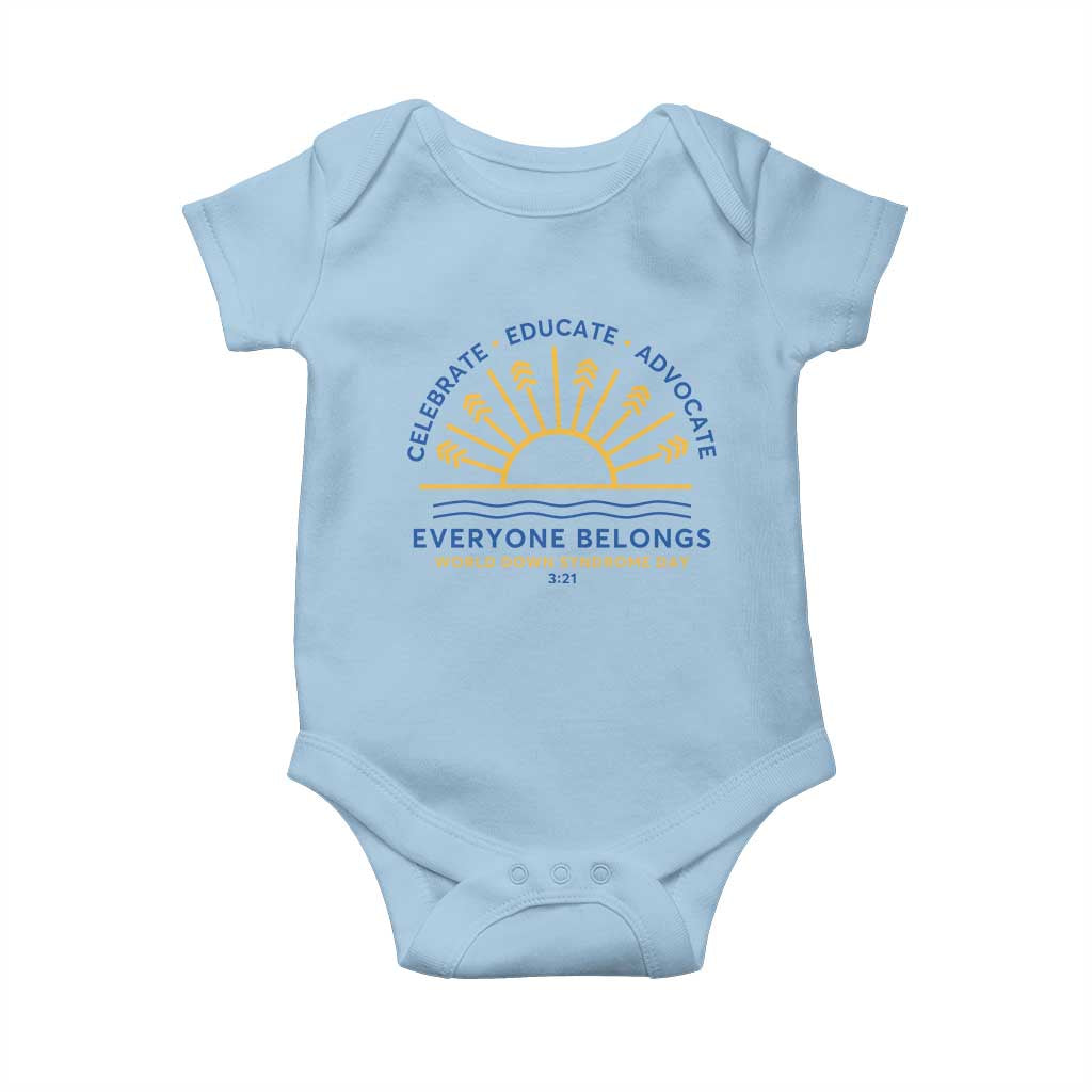 World Down Syndrome Day Baby Onesie Celebrate Educate Advocate Everyone Belongs Sunshine