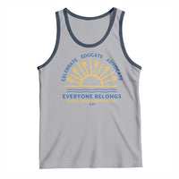 World Down Syndrome Day Tank Top Celebrate Educate Advocate Everyone Belongs Sunshine