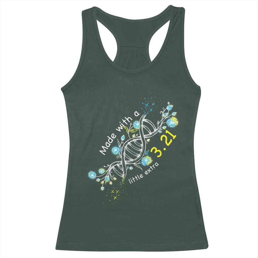World Down Syndrome Day Made With A Little Extra Racerback Tank Top March 21 DNA Flower