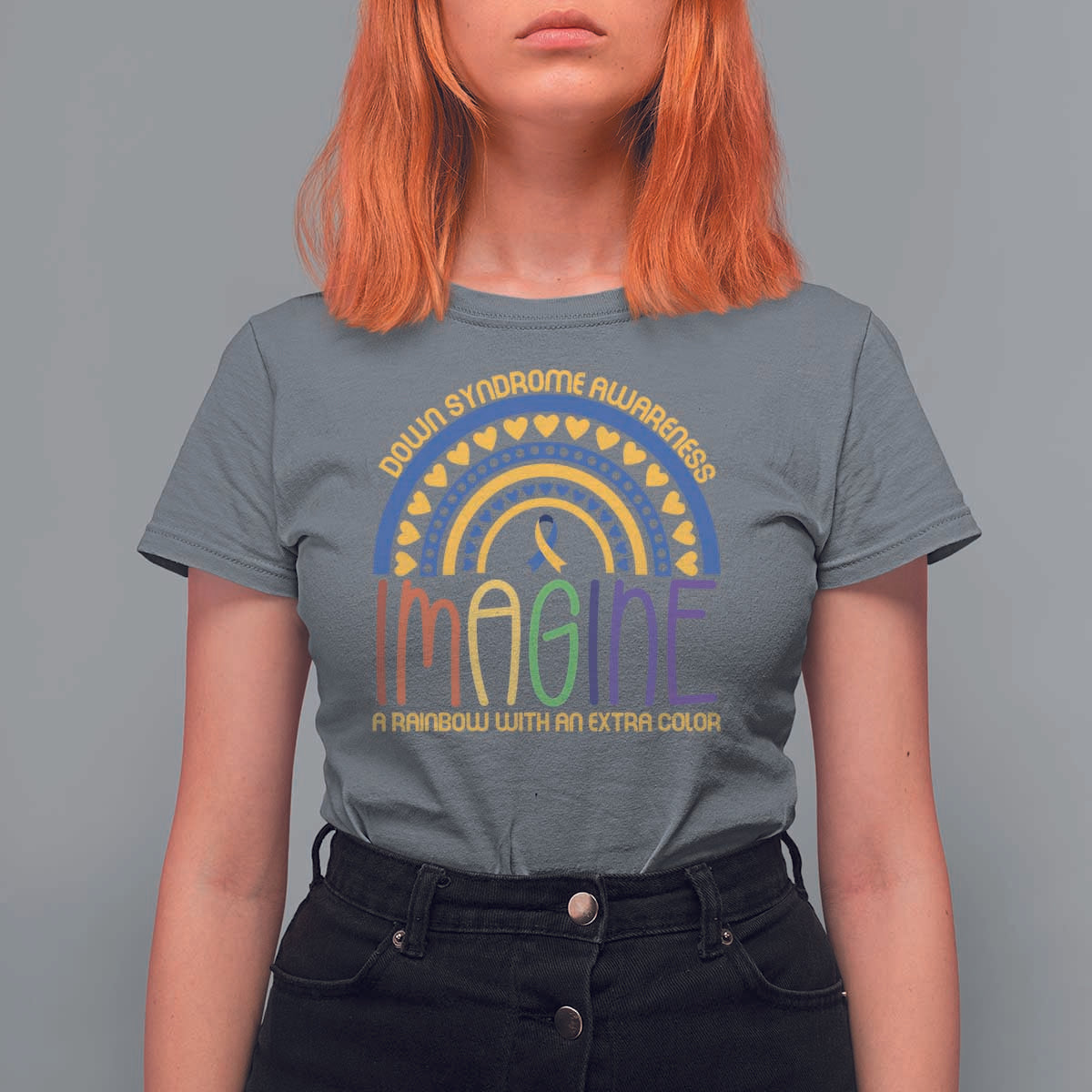 Down Syndrome Awareness T Shirt For Women Imagine A Rainbow With An Extra Color Heart Rainbow