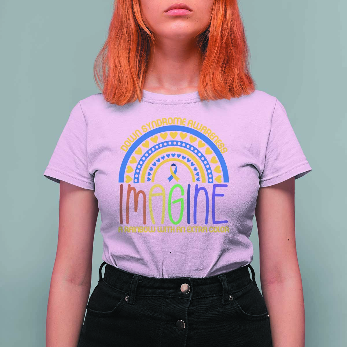 Down Syndrome Awareness T Shirt For Women Imagine A Rainbow With An Extra Color Heart Rainbow