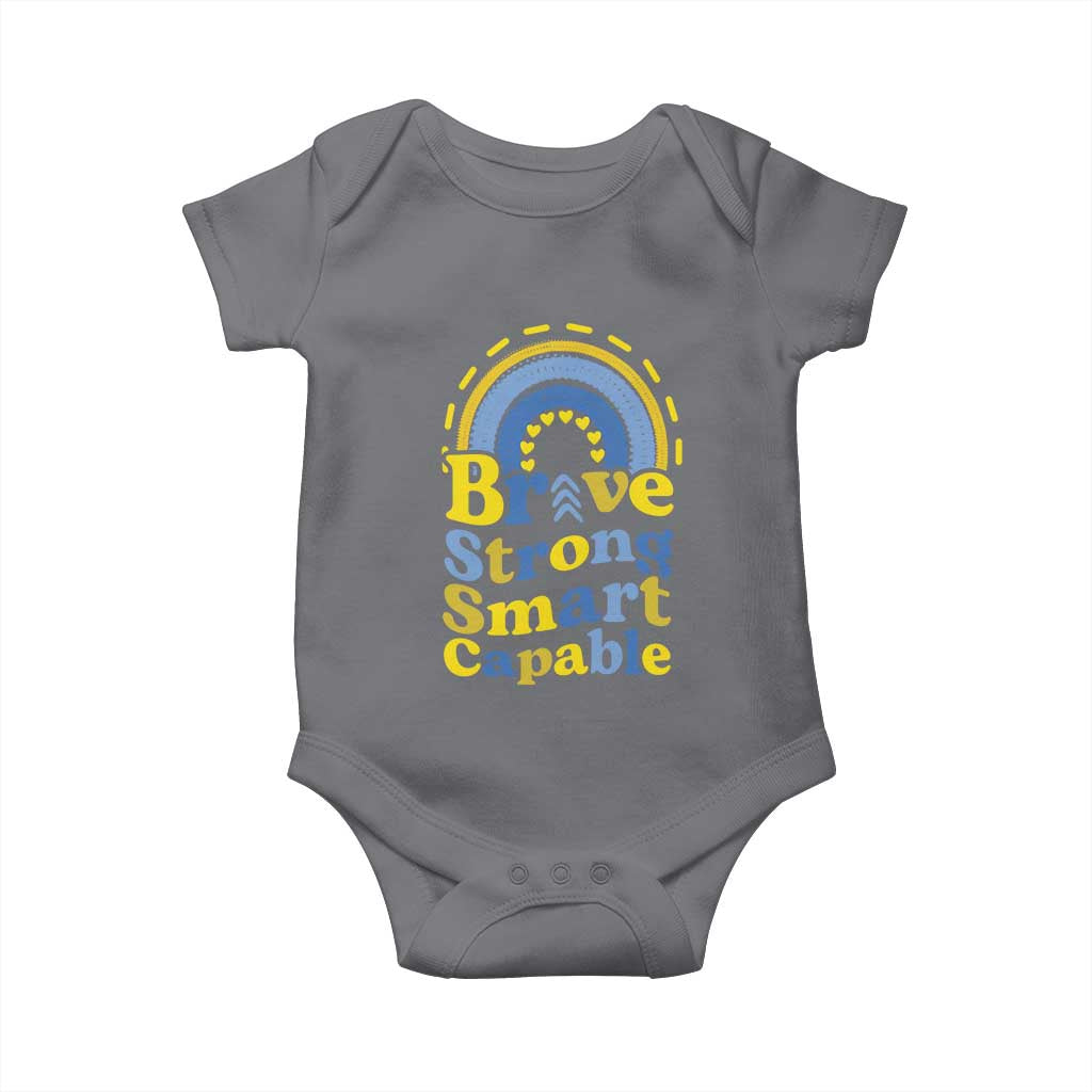 Down Syndrome Awareness Baby Onesie Brave Strong Smart Capable Rainbow