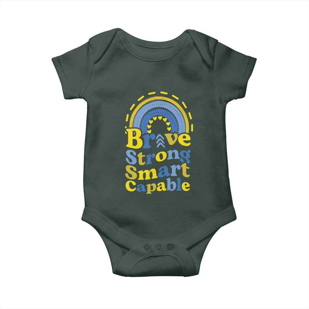 Down Syndrome Awareness Baby Onesie Brave Strong Smart Capable Rainbow