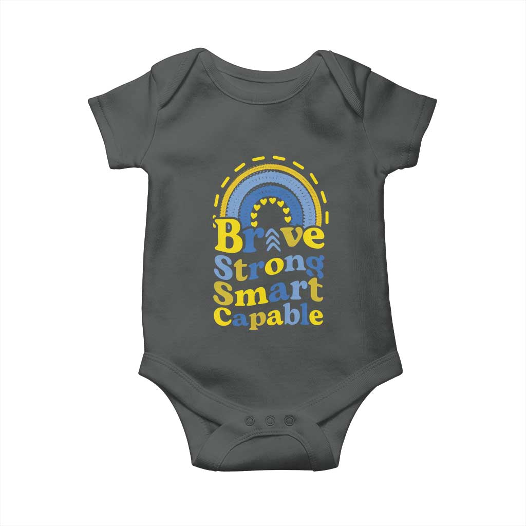 Down Syndrome Awareness Baby Onesie Brave Strong Smart Capable Rainbow