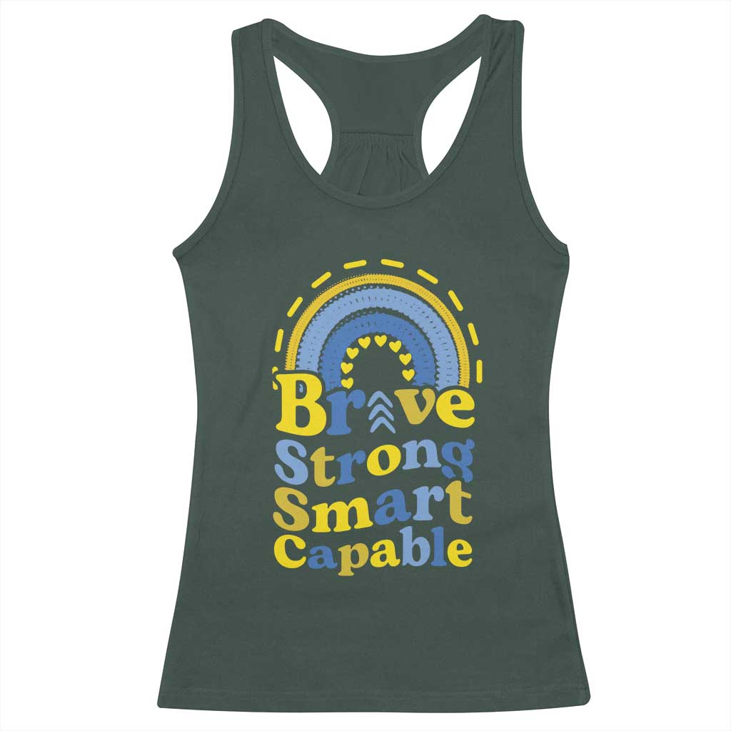 Down Syndrome Awareness Racerback Tank Top Brave Strong Smart Capable Rainbow