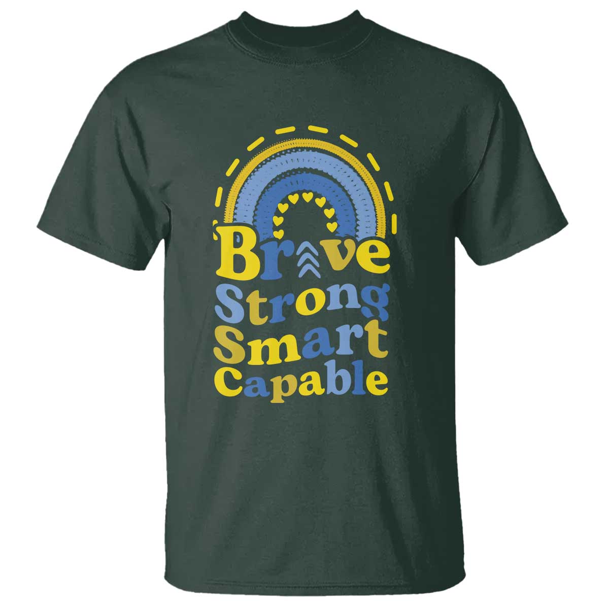 Down Syndrome Awareness T Shirt Brave Strong Smart Capable Rainbow