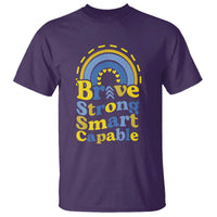 Down Syndrome Awareness T Shirt Brave Strong Smart Capable Rainbow