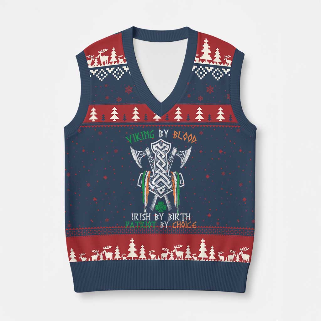 Viking By Blood Irish By Birth Patriot By Choice V-Neck Knit Sweater Vest Irish Viking Axes Celtic Knot - Wonder Print Shop