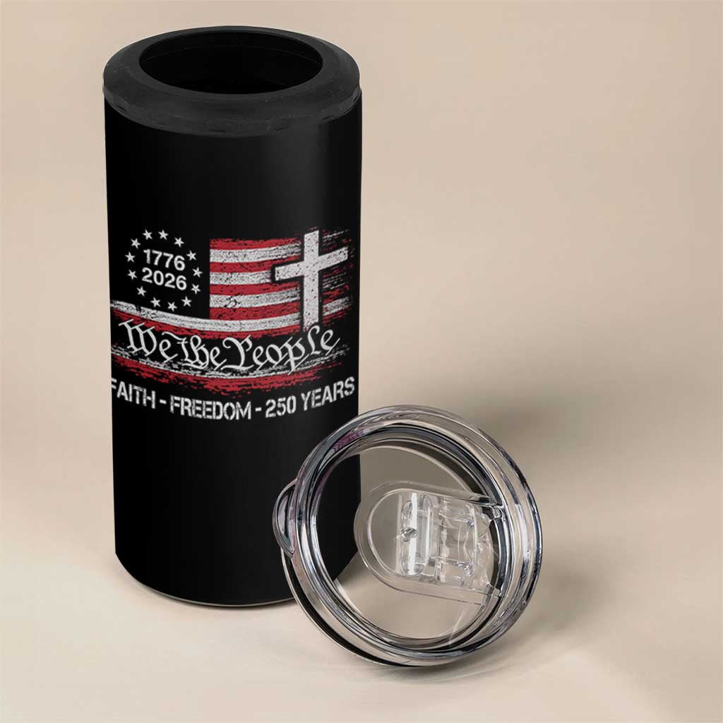 Faith Freedom 250 Years 4 in 1 Can Cooler Tumbler Christian USA 250th Anniversary