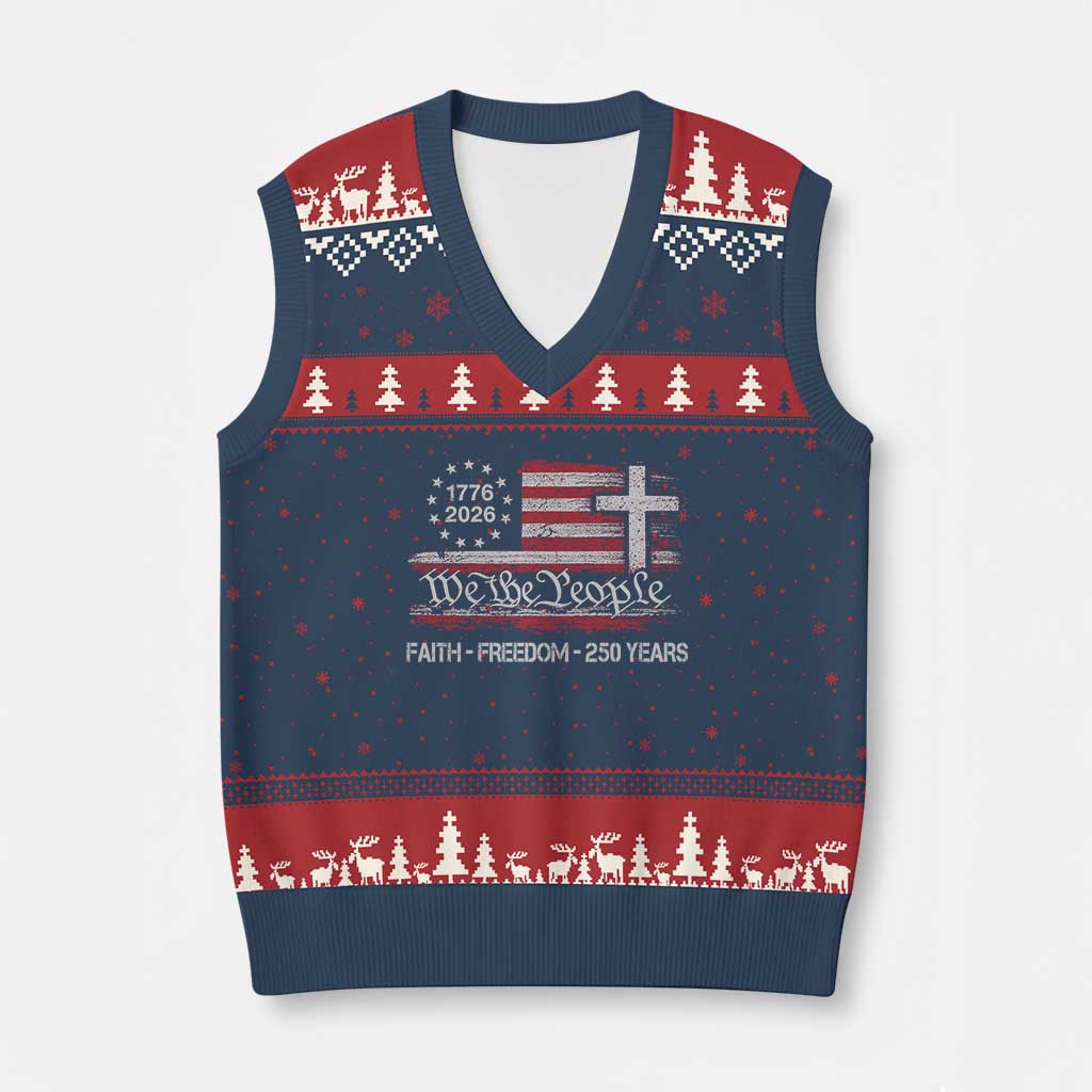 Faith Freedom 250 Years V-Neck Knit Sweater Vest Christian USA 250th Anniversary