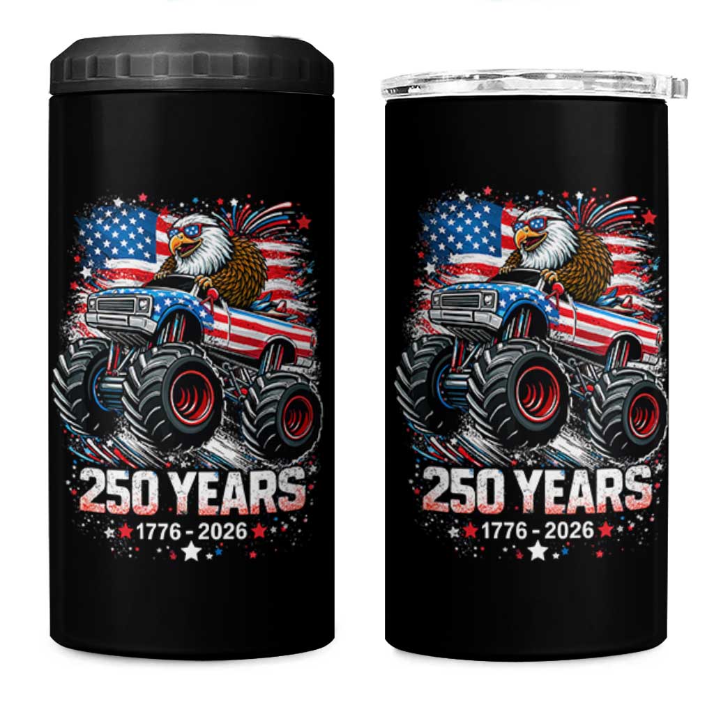 USA 250th Anniversary 250 Years 1776 2026 Monster Truck Eagle 4 in 1 Can Cooler Tumbler