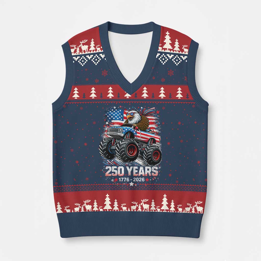 USA 250th Anniversary 250 Years 1776 2026 Monster Truck Eagle V-Neck Knit Sweater Vest