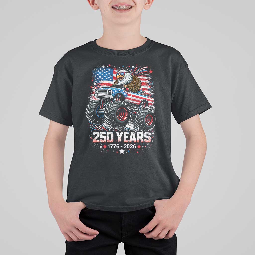 USA 250th Anniversary 250 Years 1776 2026 Monster Truck Eagle T Shirt For Kid