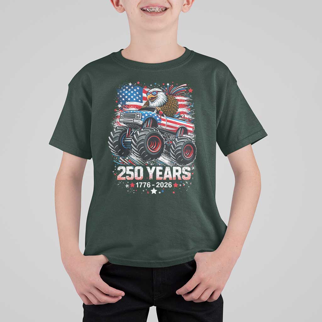 USA 250th Anniversary 250 Years 1776 2026 Monster Truck Eagle T Shirt For Kid