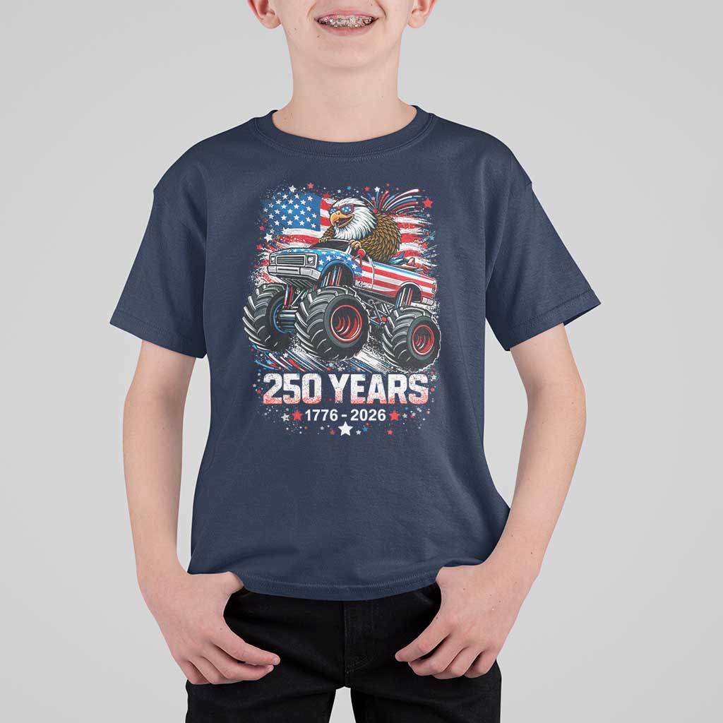 USA 250th Anniversary 250 Years 1776 2026 Monster Truck Eagle T Shirt For Kid