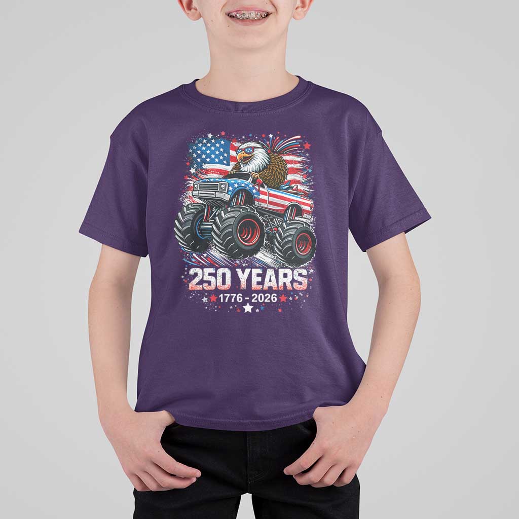 USA 250th Anniversary 250 Years 1776 2026 Monster Truck Eagle T Shirt For Kid