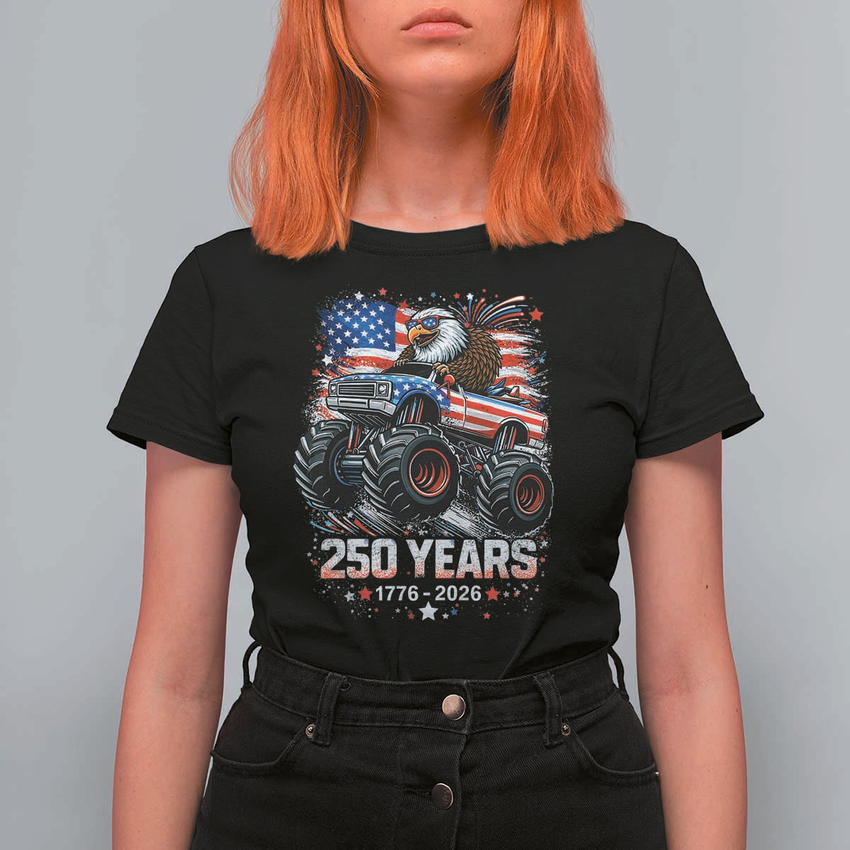 USA 250th Anniversary 250 Years 1776 2026 Monster Truck Eagle T Shirt For Women