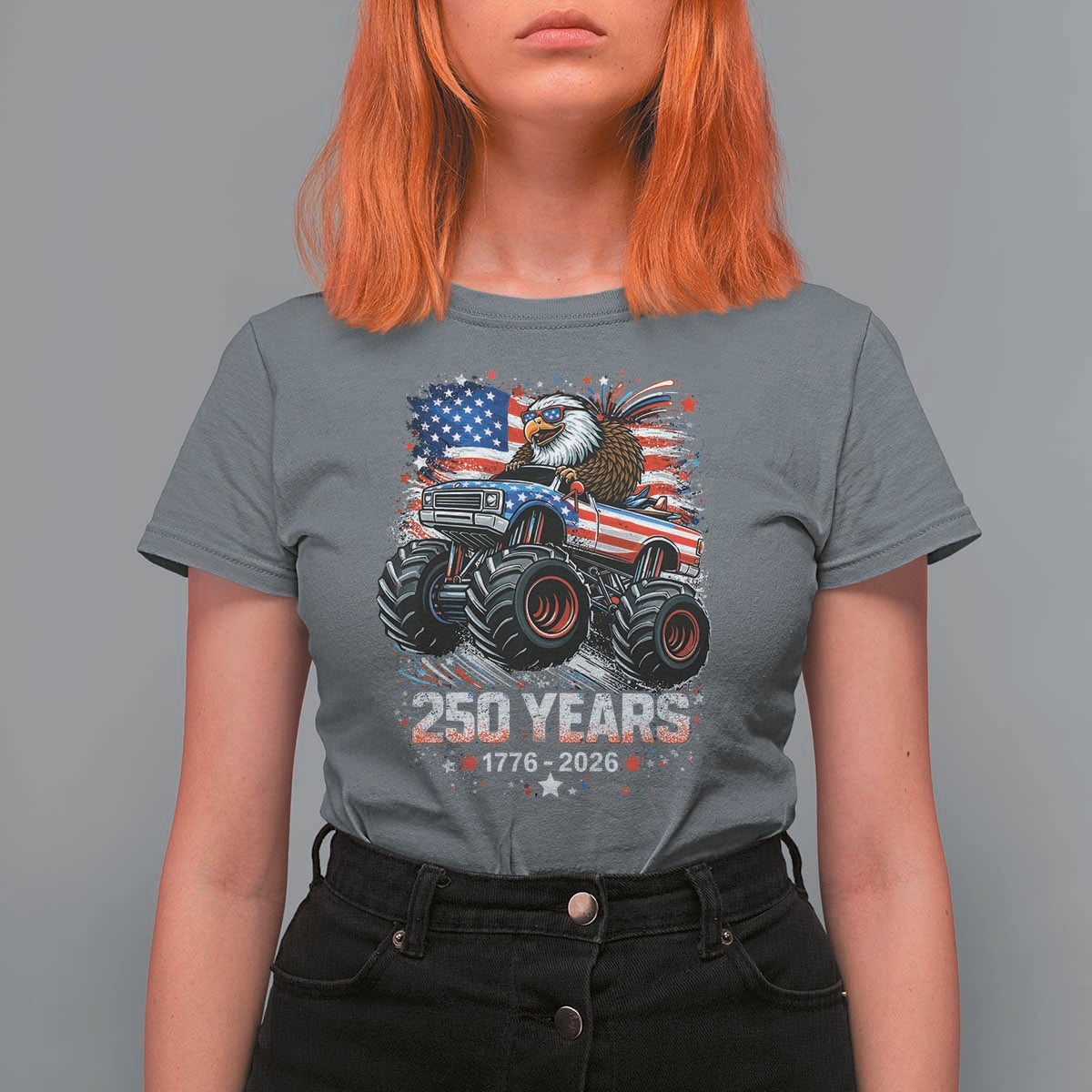 USA 250th Anniversary 250 Years 1776 2026 Monster Truck Eagle T Shirt For Women