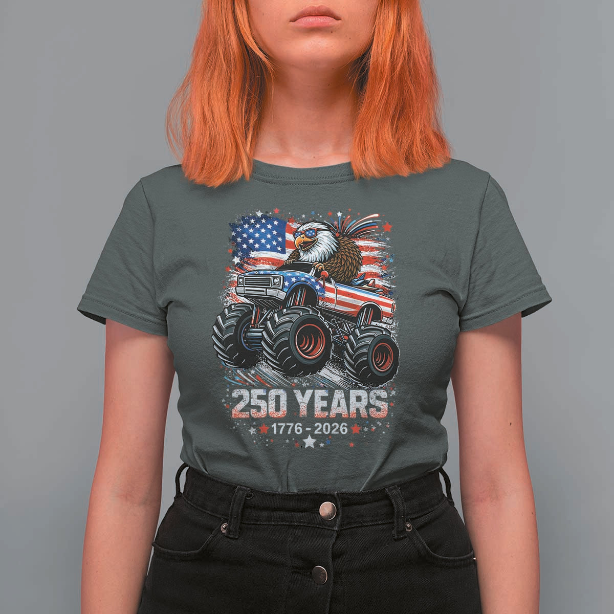 USA 250th Anniversary 250 Years 1776 2026 Monster Truck Eagle T Shirt For Women