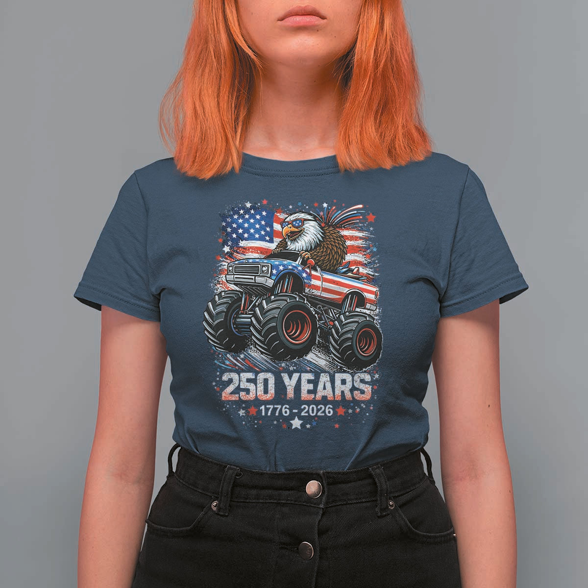 USA 250th Anniversary 250 Years 1776 2026 Monster Truck Eagle T Shirt For Women