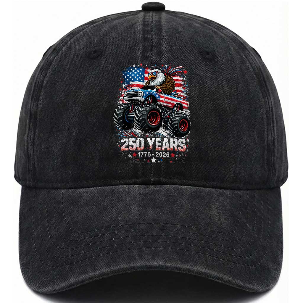 USA 250th Anniversary 250 Years 1776 2026 Monster Truck Eagle Washed Cotton Baseball Cap