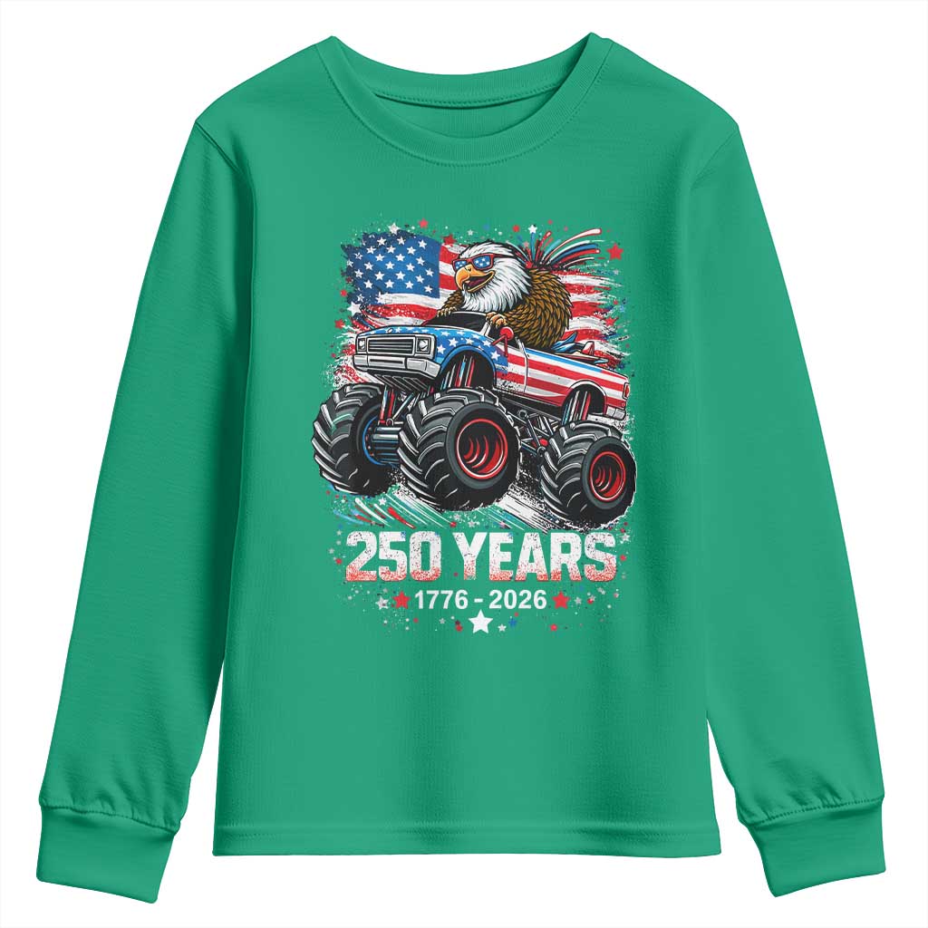 USA 250th Anniversary 250 Years 1776 2026 Monster Truck Eagle Youth Sweatshirt