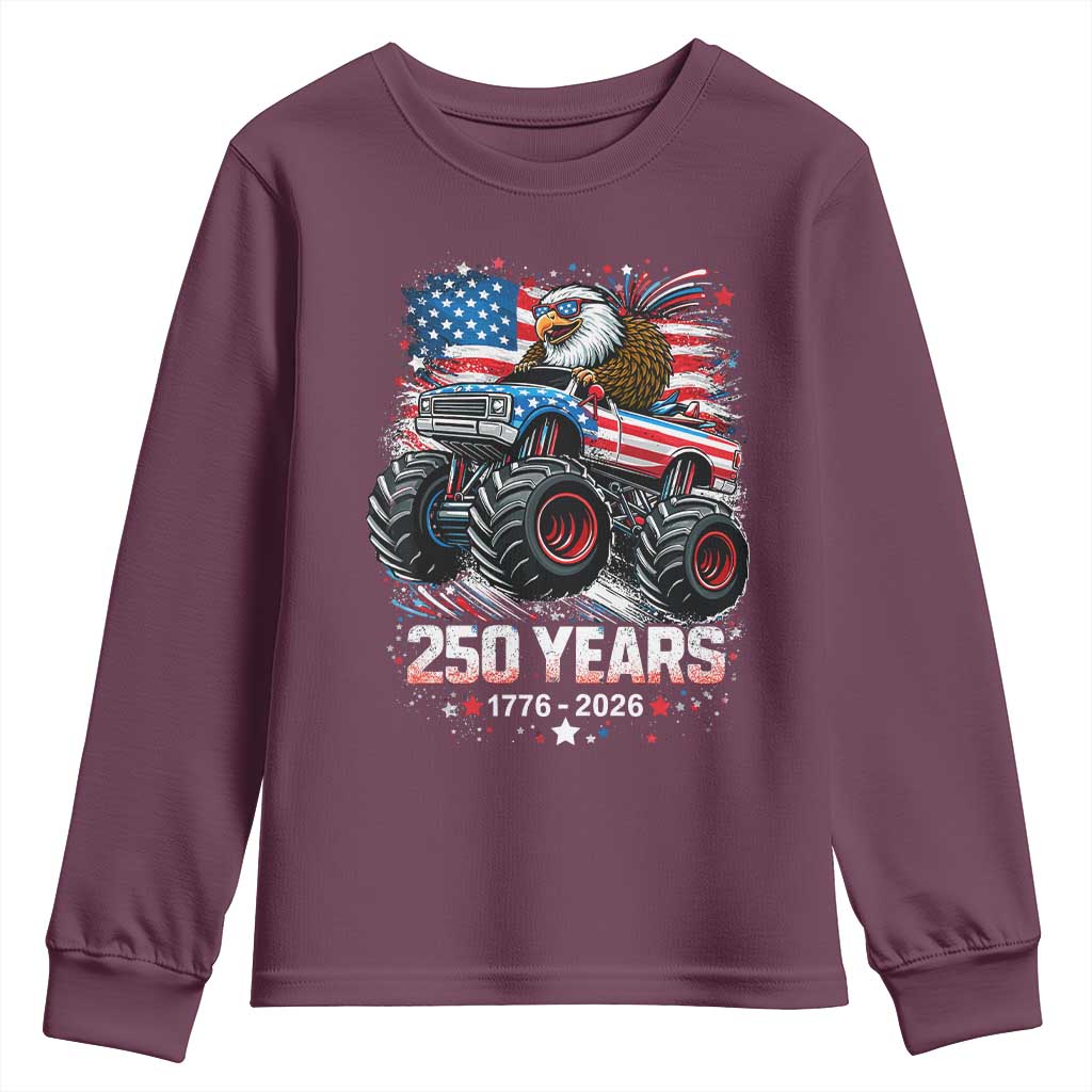 USA 250th Anniversary 250 Years 1776 2026 Monster Truck Eagle Youth Sweatshirt