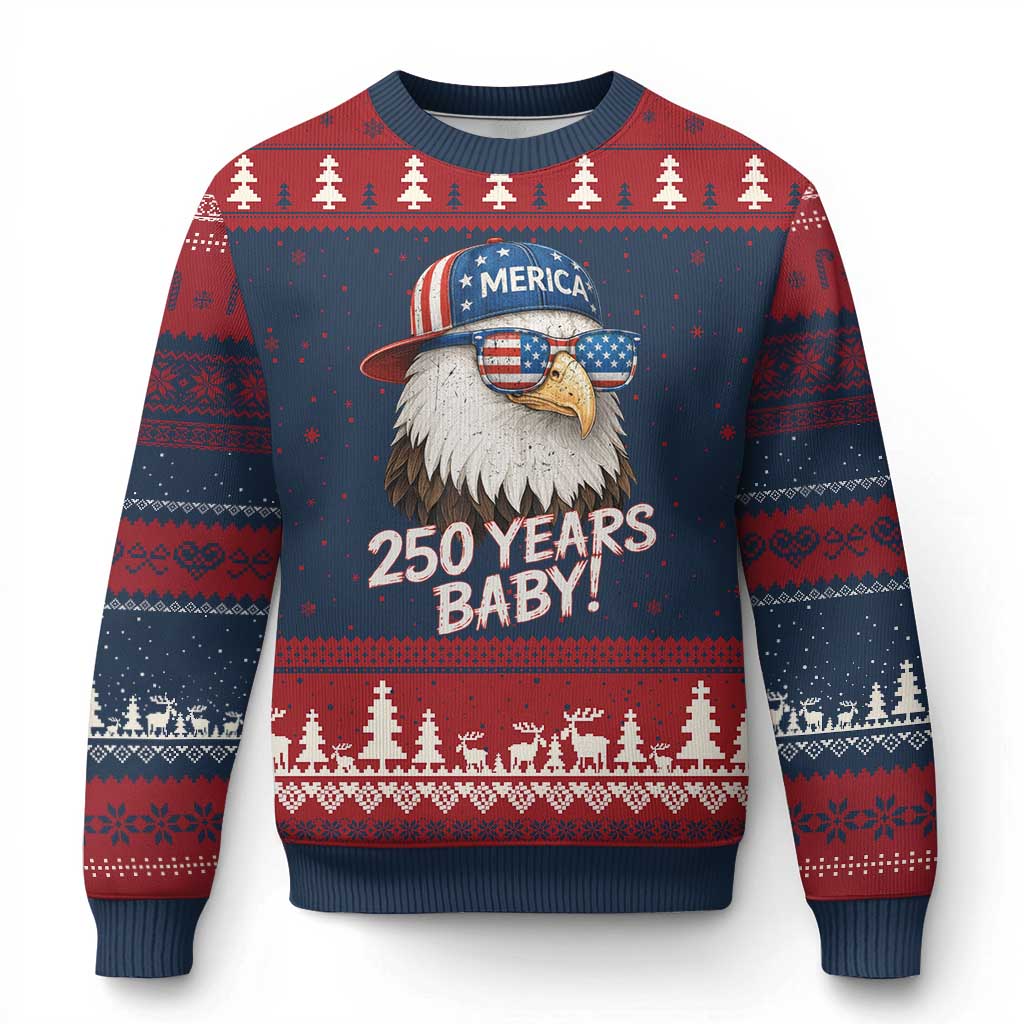250th Anniversary USA 250 Years Baby Bald Eagle Ugly Christmas Sweater