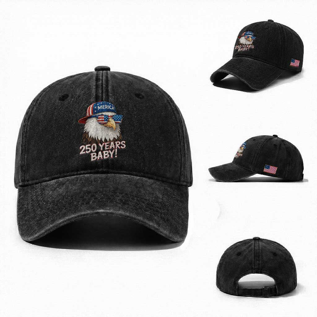 250th Anniversary USA 250 Years Baby Bald Eagle Washed Cotton Baseball Cap