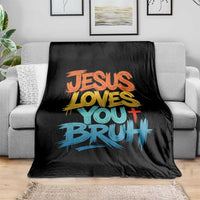 Jesus Loves You Bruh Throw Blanket Funny Christian Believer Faith God Retro Religious