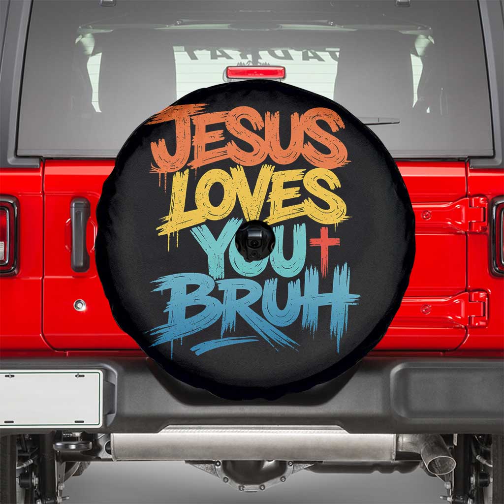 Jesus Loves You Bruh Spare Tire Cover Funny Christian Believer Faith God Retro Religious