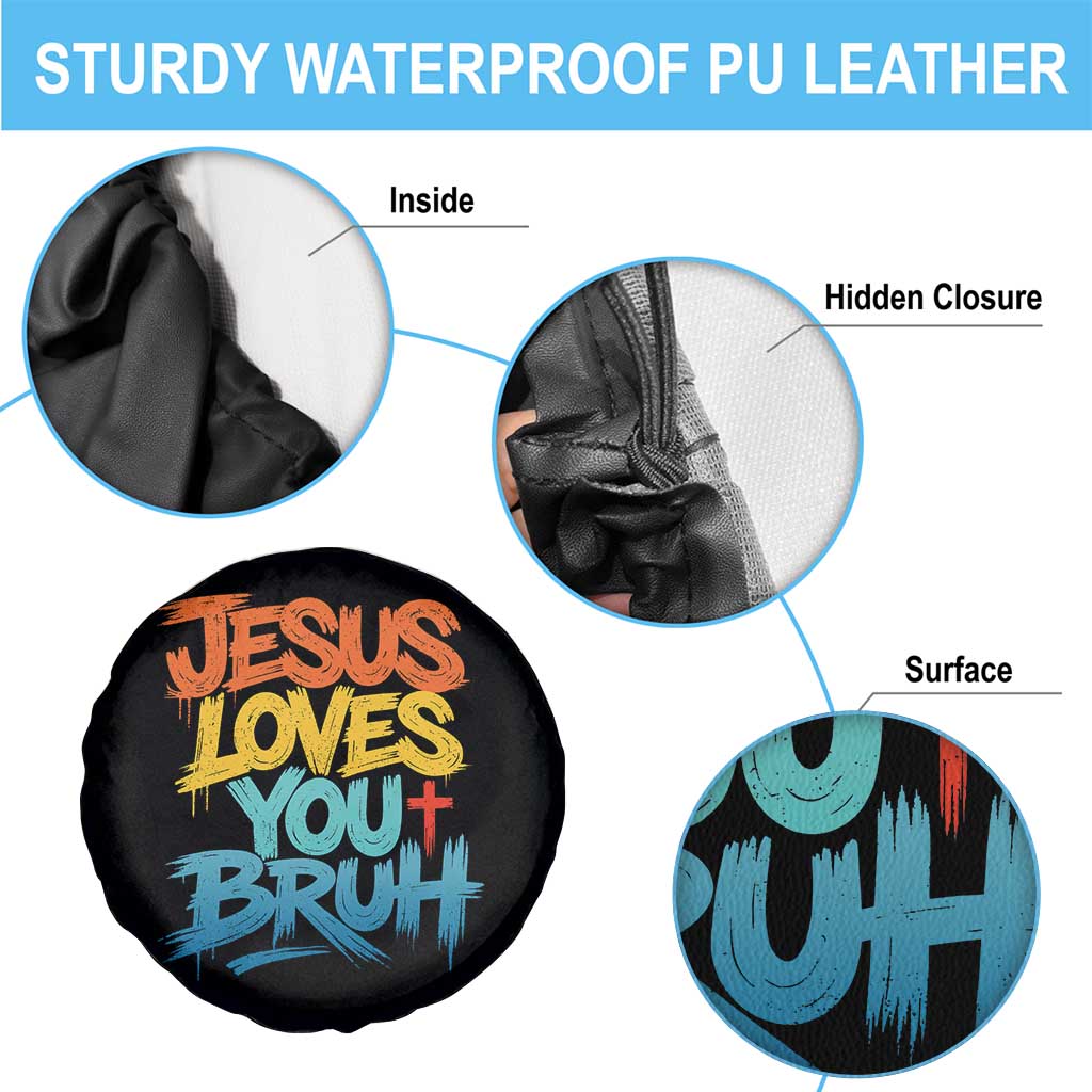 Jesus Loves You Bruh Spare Tire Cover Funny Christian Believer Faith God Retro Religious