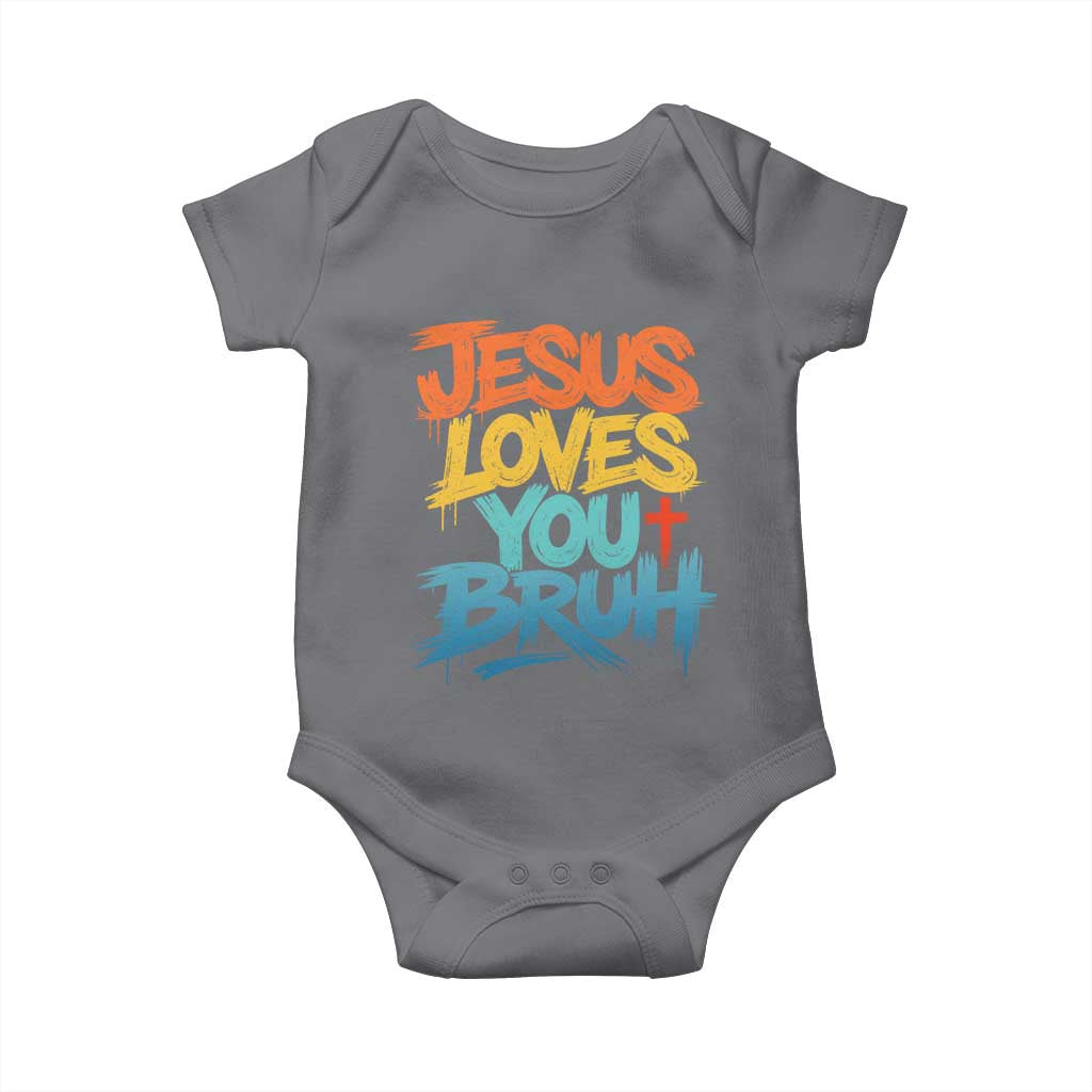 Jesus Loves You Bruh Baby Onesie Funny Christian Believer Faith God Retro Religious