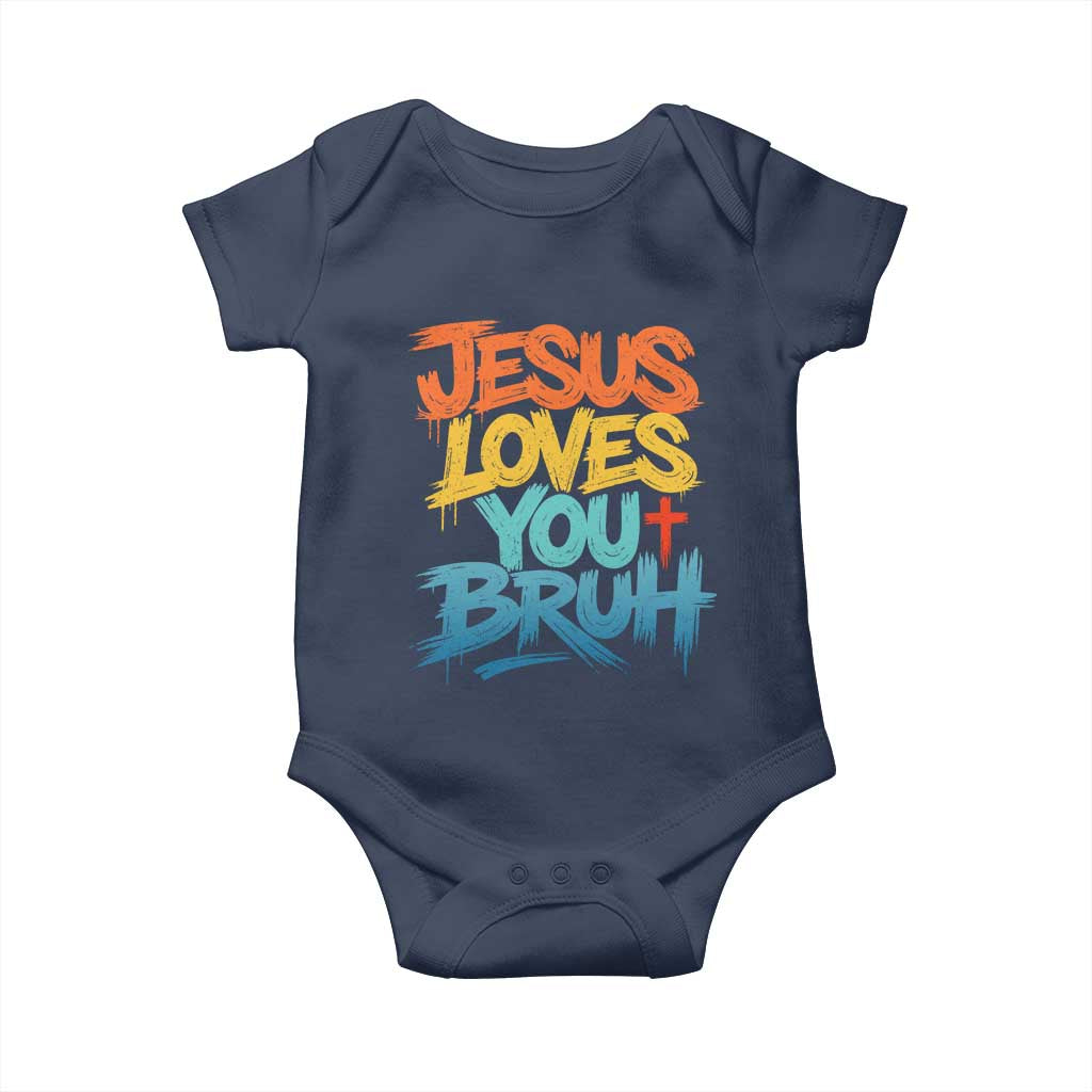 Jesus Loves You Bruh Baby Onesie Funny Christian Believer Faith God Retro Religious