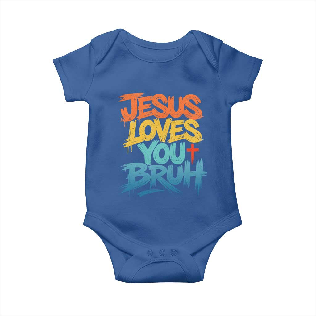 Jesus Loves You Bruh Baby Onesie Funny Christian Believer Faith God Retro Religious