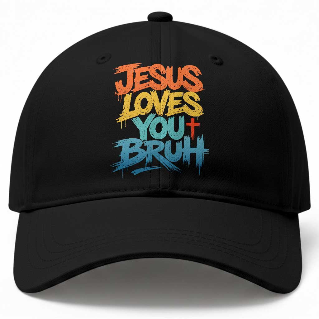 Jesus Loves You Bruh Baseball Cap Funny Christian Believer Faith God Retro Religious