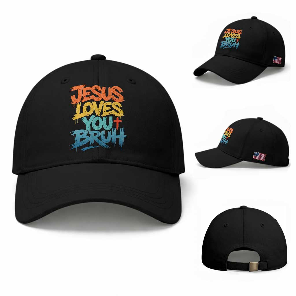 Jesus Loves You Bruh Baseball Cap Funny Christian Believer Faith God Retro Religious