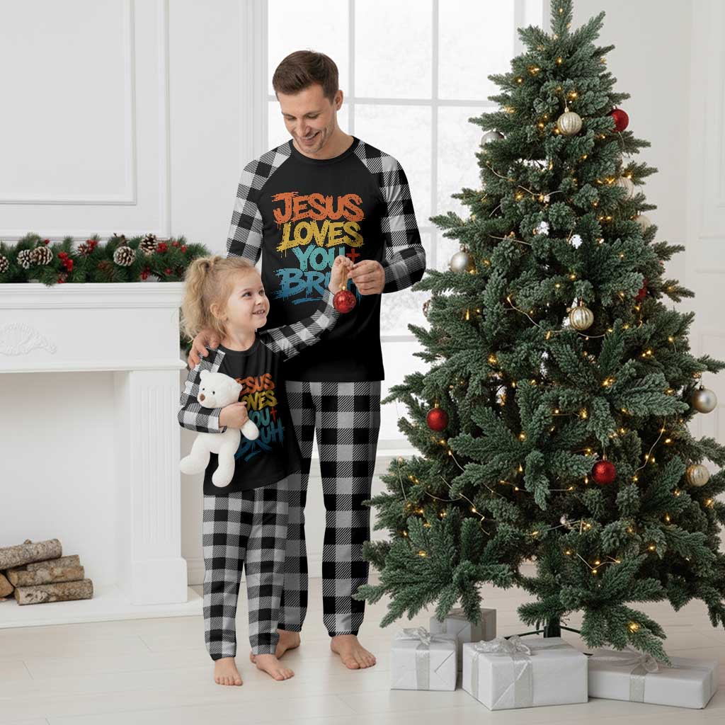 Jesus Loves You Bruh Plaid Pajama Set Funny Christian Believer Faith God Retro Religious