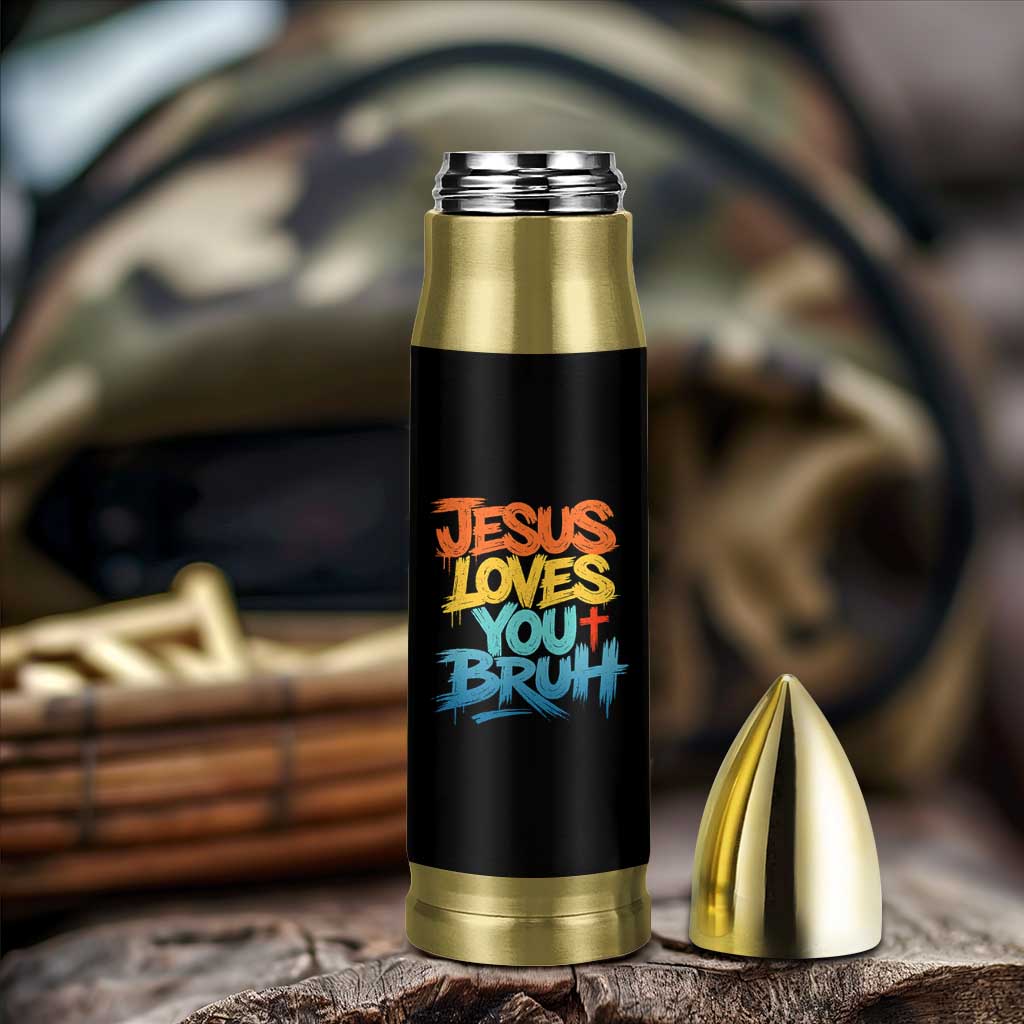 Jesus Loves You Bruh Bullet Tumbler Funny Christian Believer Faith God Retro Religious