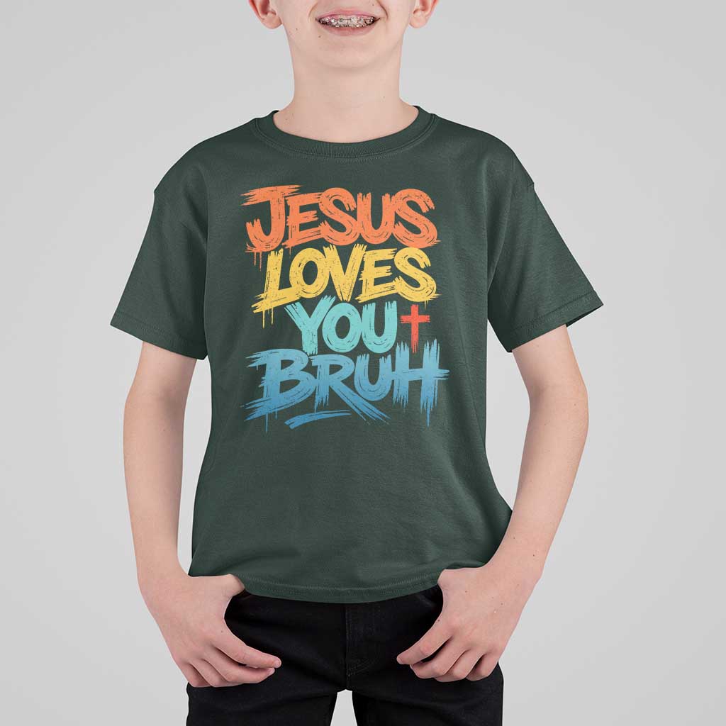 Jesus Loves You Bruh T Shirt For Kid Funny Christian Believer Faith God Retro Religious