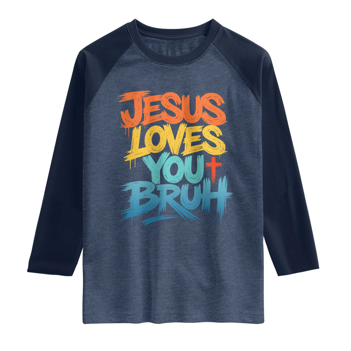 Jesus Loves You Bruh Raglan Shirt Funny Christian Believer Faith God Retro Religious